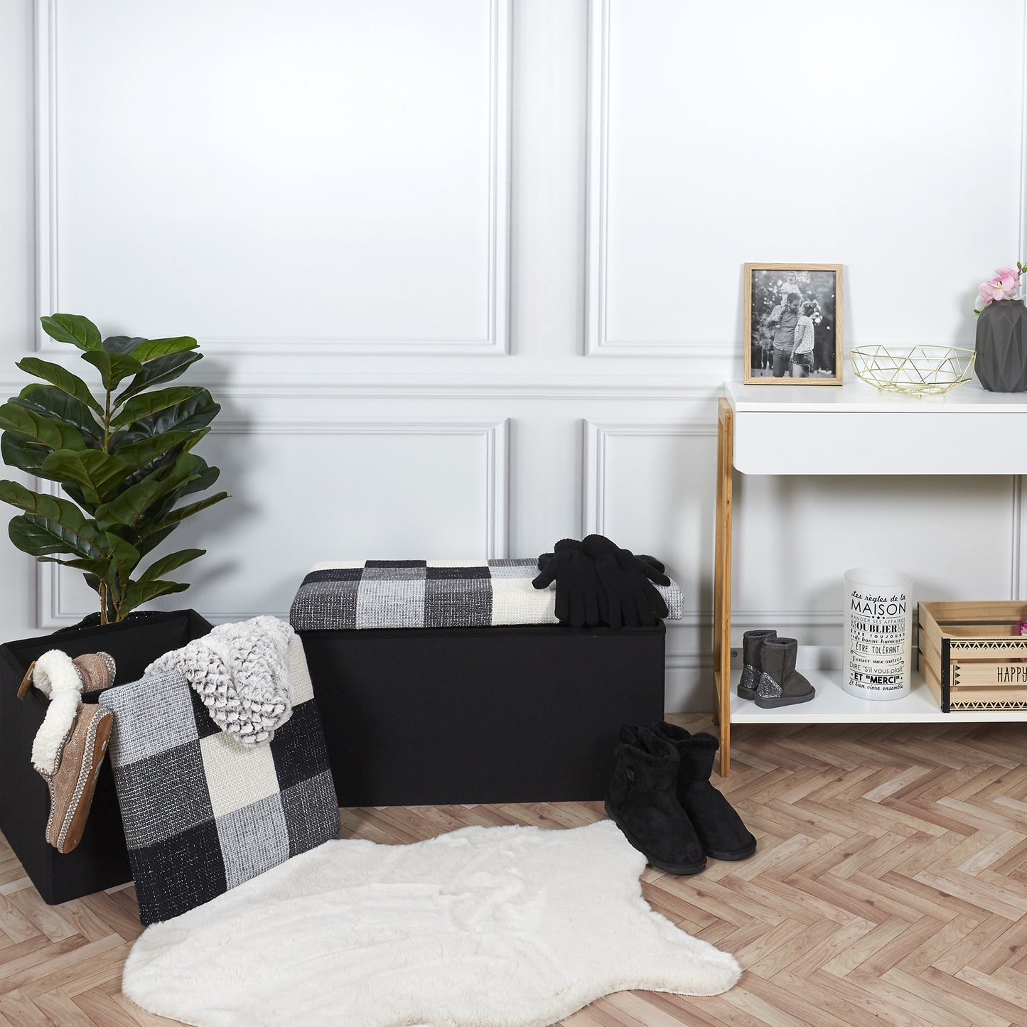 Coffre Banc Pliable Patchwork Gris