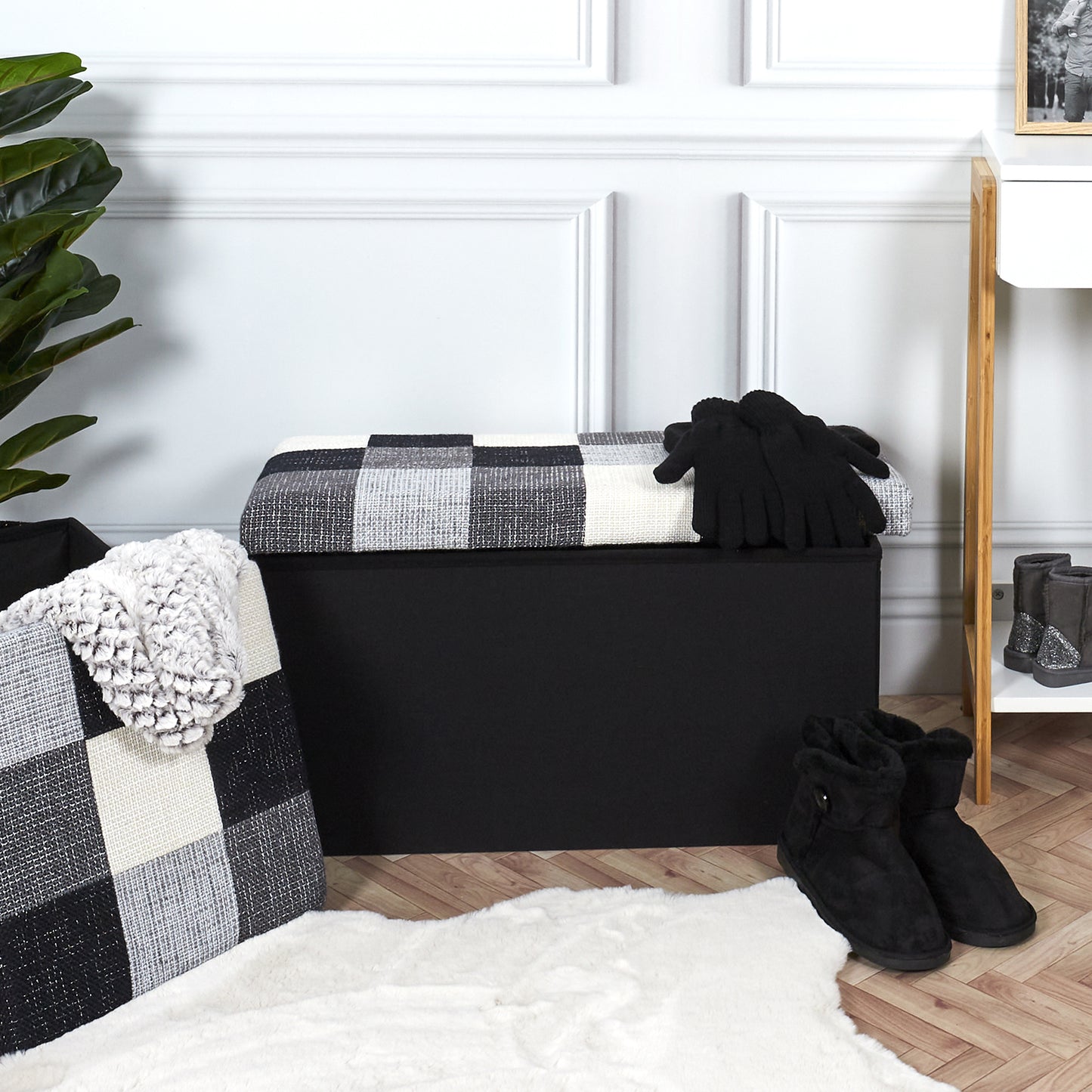 Coffre Banc Pliable Patchwork Gris