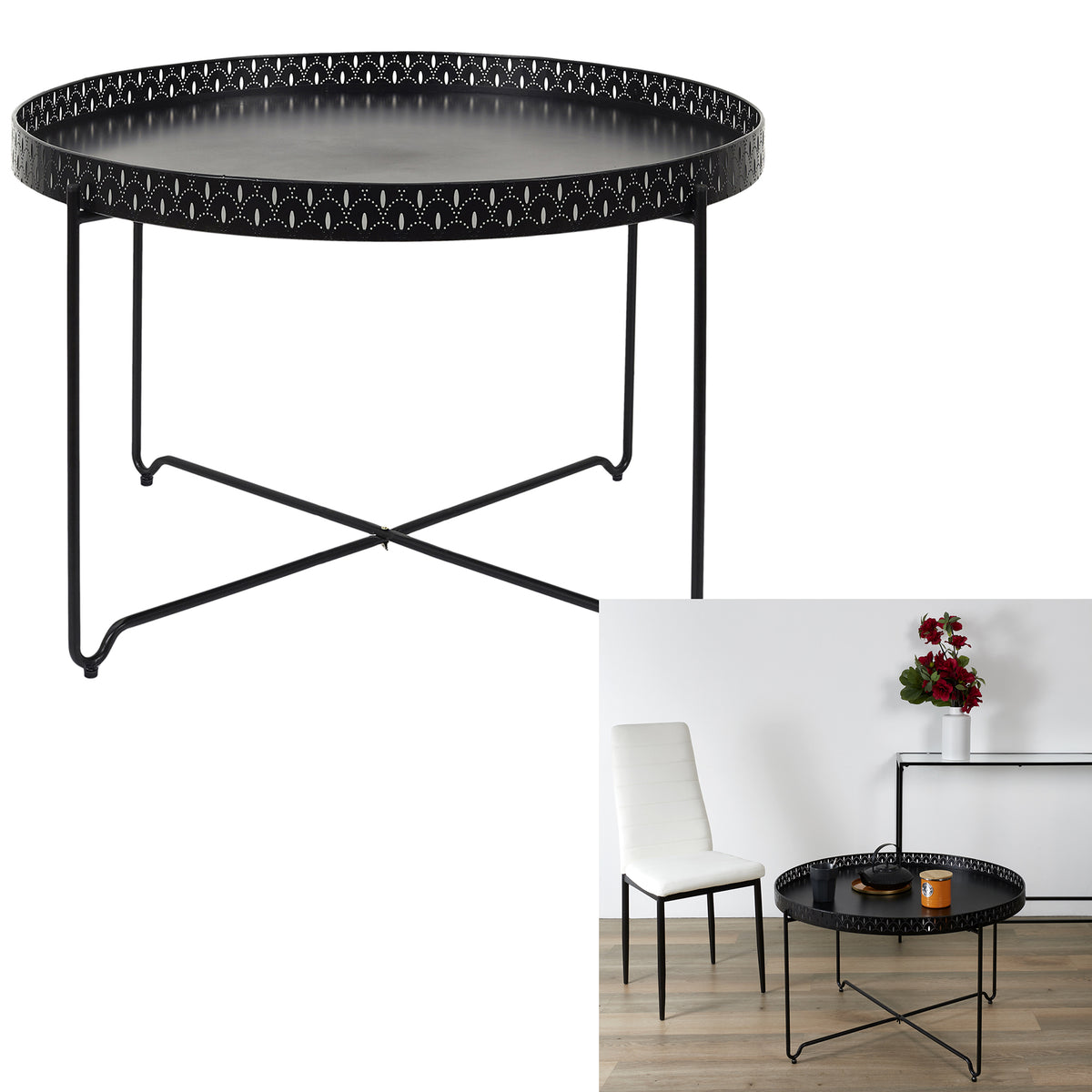 Table D Appoint Plateau Rond Seville Noir D78Cm