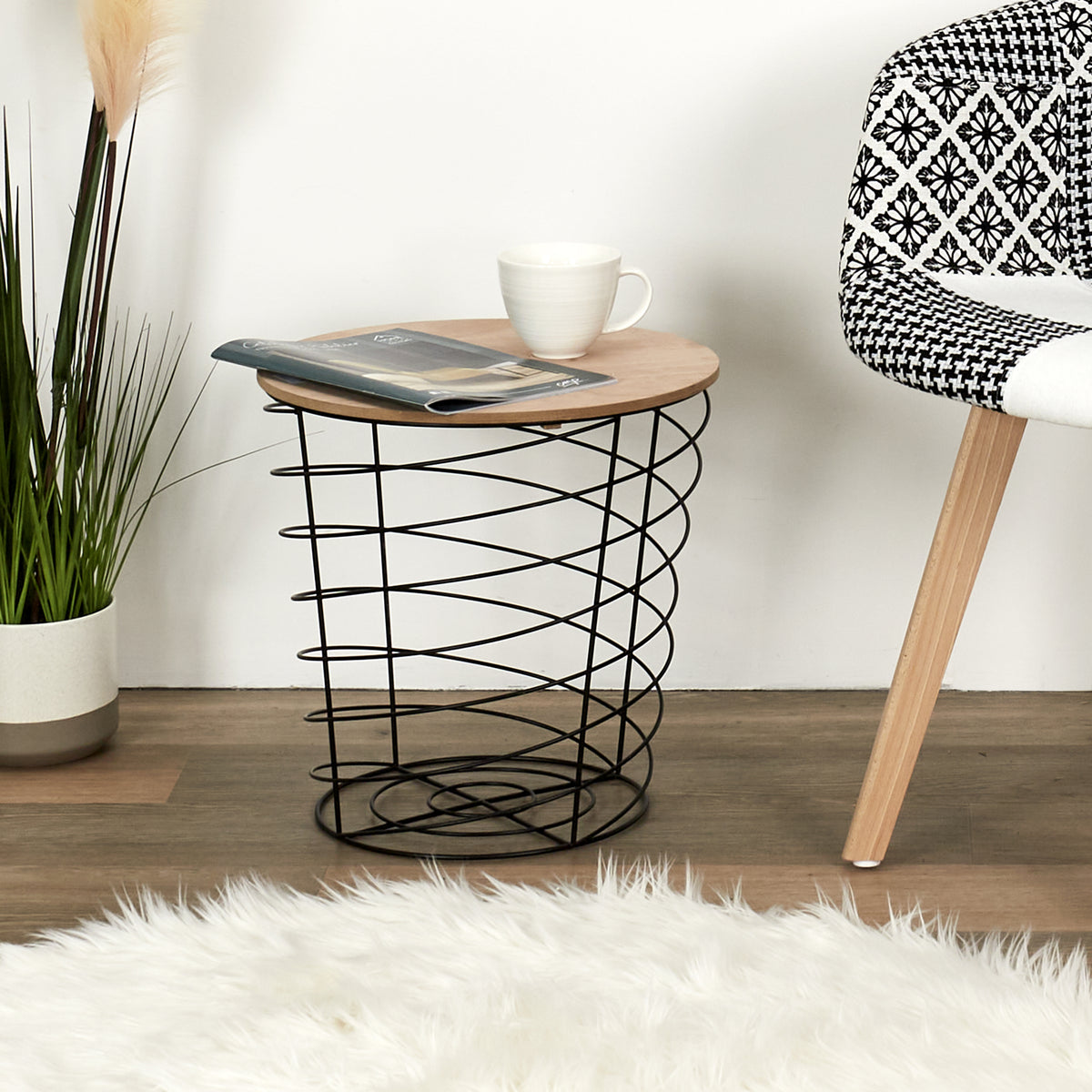 Table Filaire Bois Et Metal Cyclone Noir