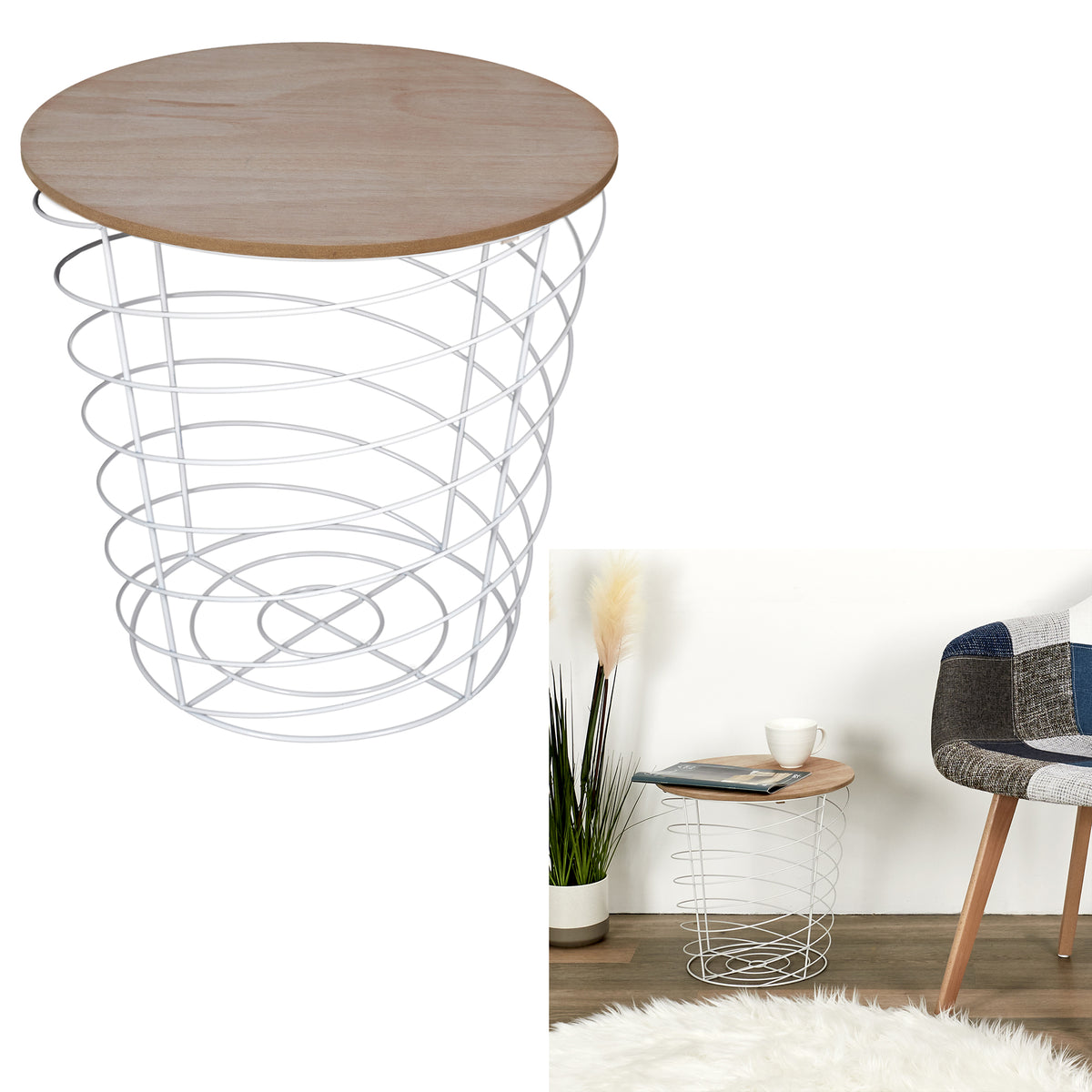 Table Filaire Bois Et Metal Cyclone Blanc