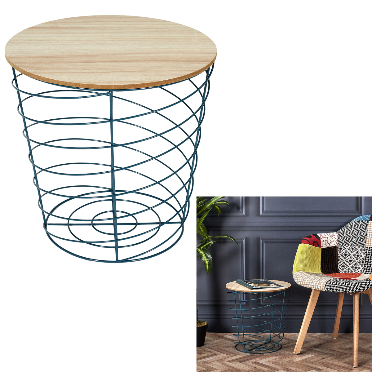 Table Filaire Bois Et Metal Cyclone Bleu