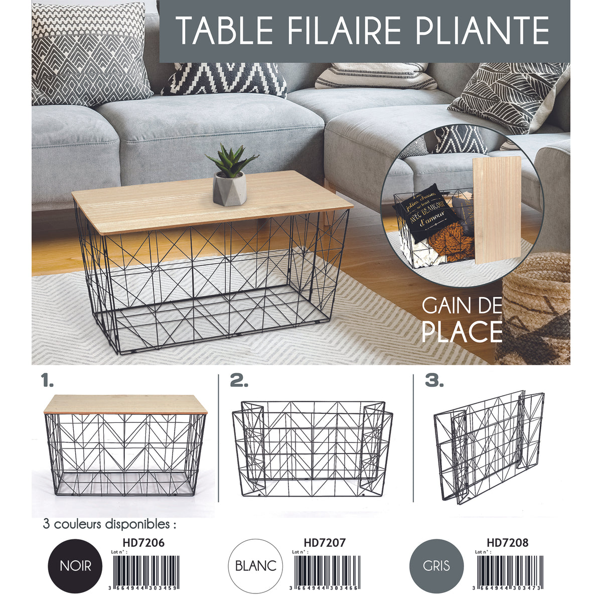Table Pliable Filaire Blanc