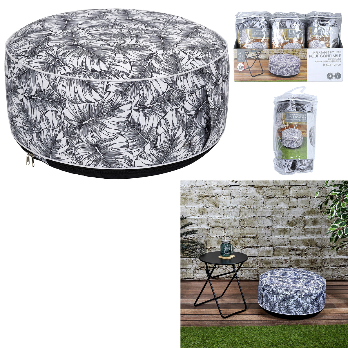 Pouf Gonflable Natural Wild Blanc Noir