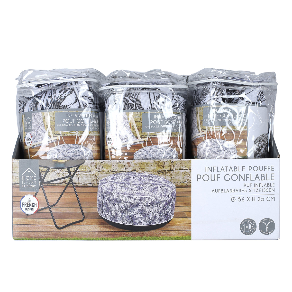 Pouf Gonflable Natural Wild Blanc Noir