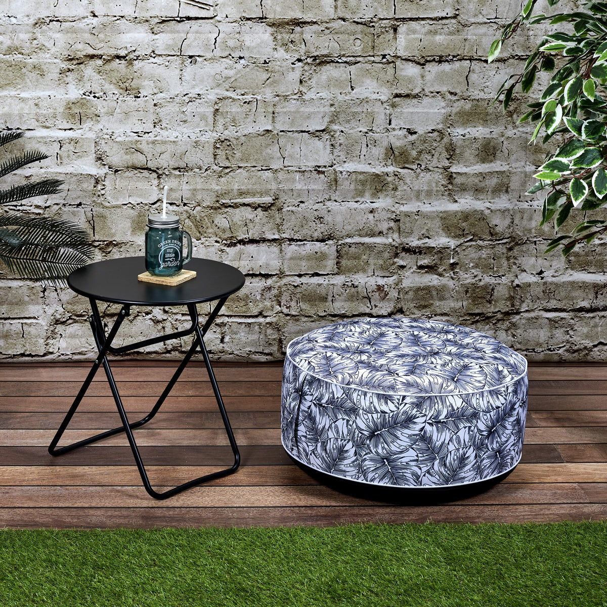 Pouf Gonflable Natural Wild Blanc Noir