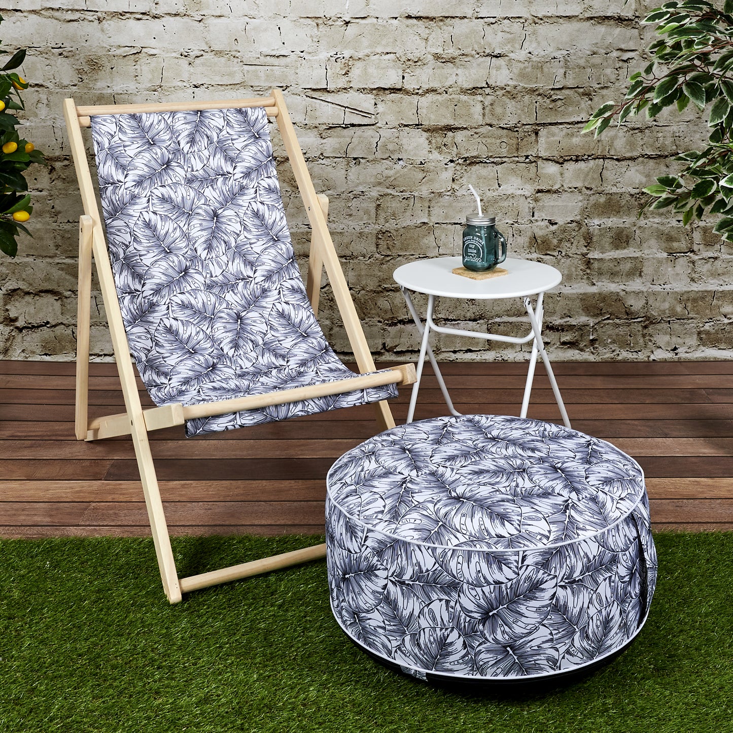 Pouf Gonflable Natural Wild Blanc Noir