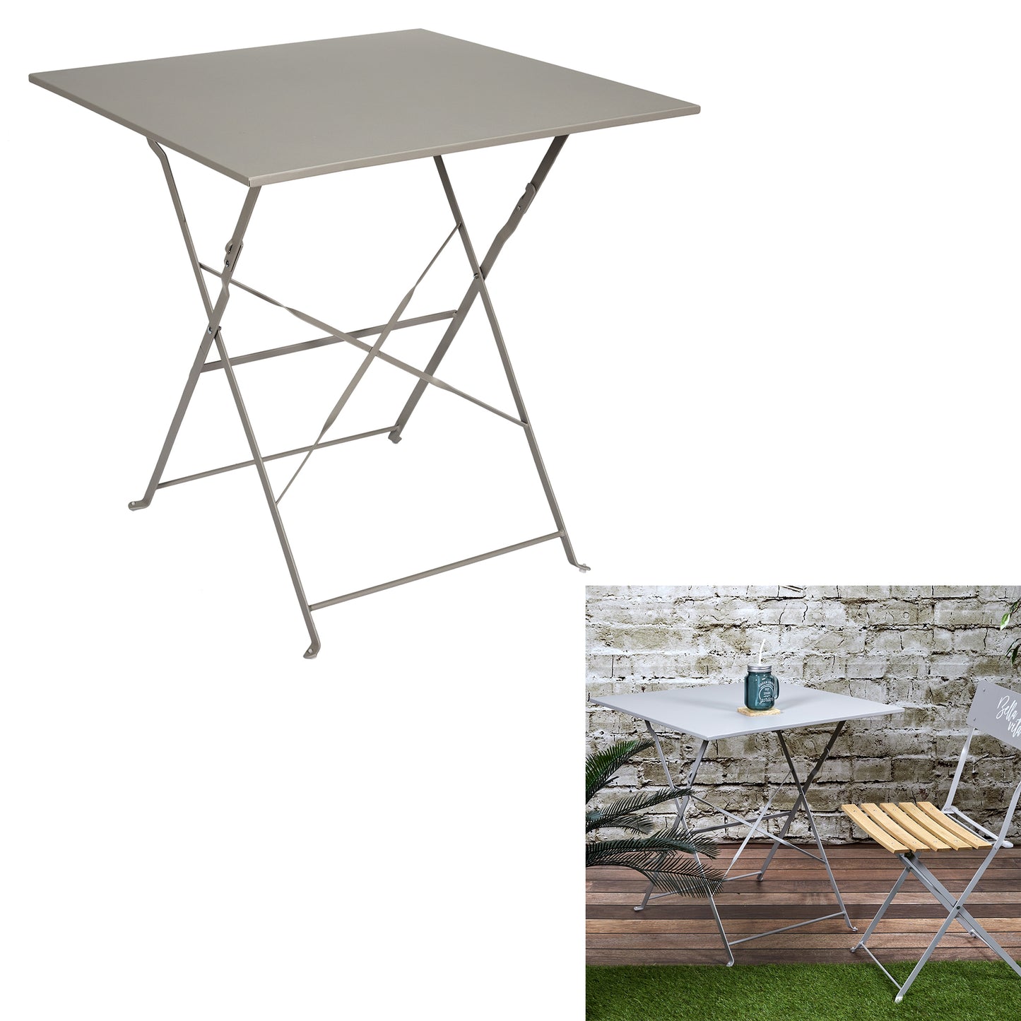 Table De Repas Pliante Palerme Taupe 70X70X71Cm