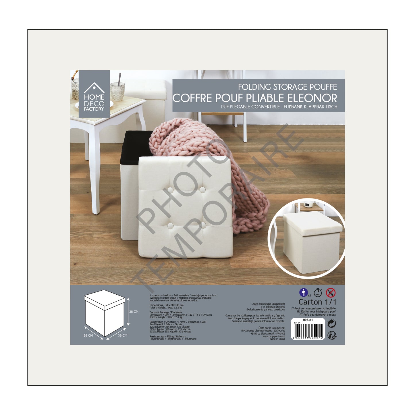 Coffre Pouf Pliable Eleonor Beige