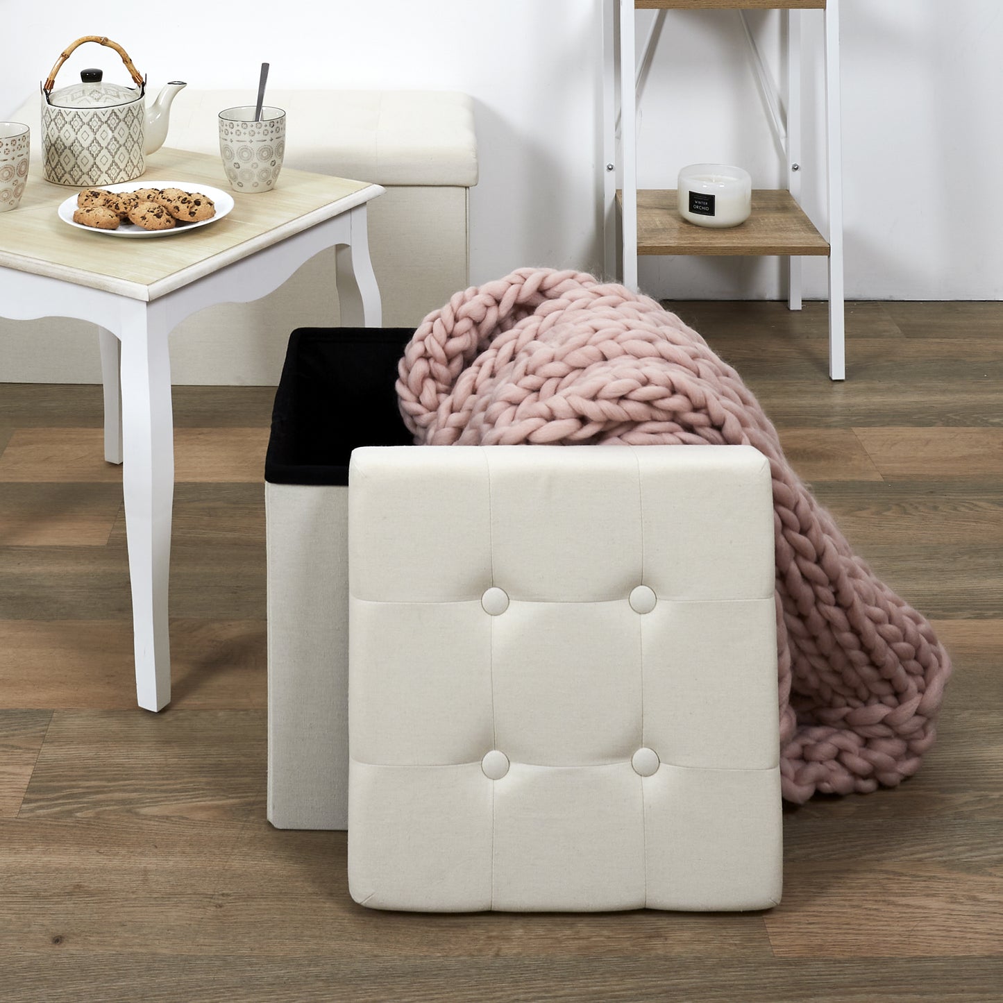 Coffre Pouf Pliable Eleonor Beige