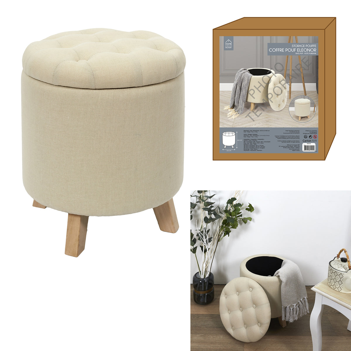 Coffre Pouf Rond Eleonor Beige