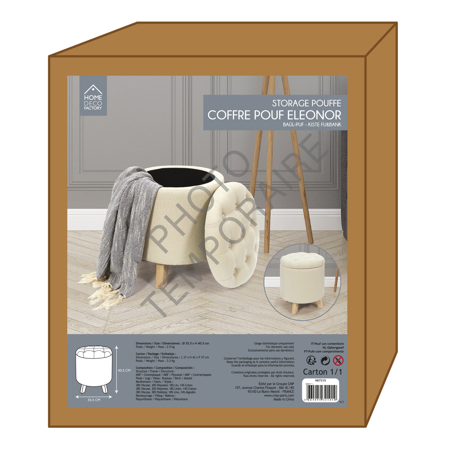 Coffre Pouf Rond Eleonor Beige
