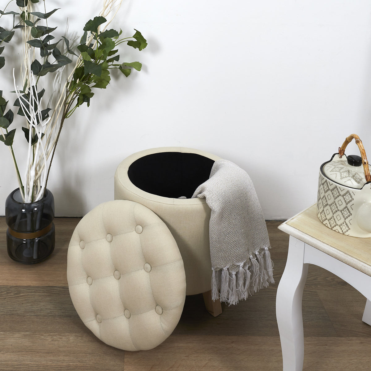 Coffre Pouf Rond Eleonor Beige