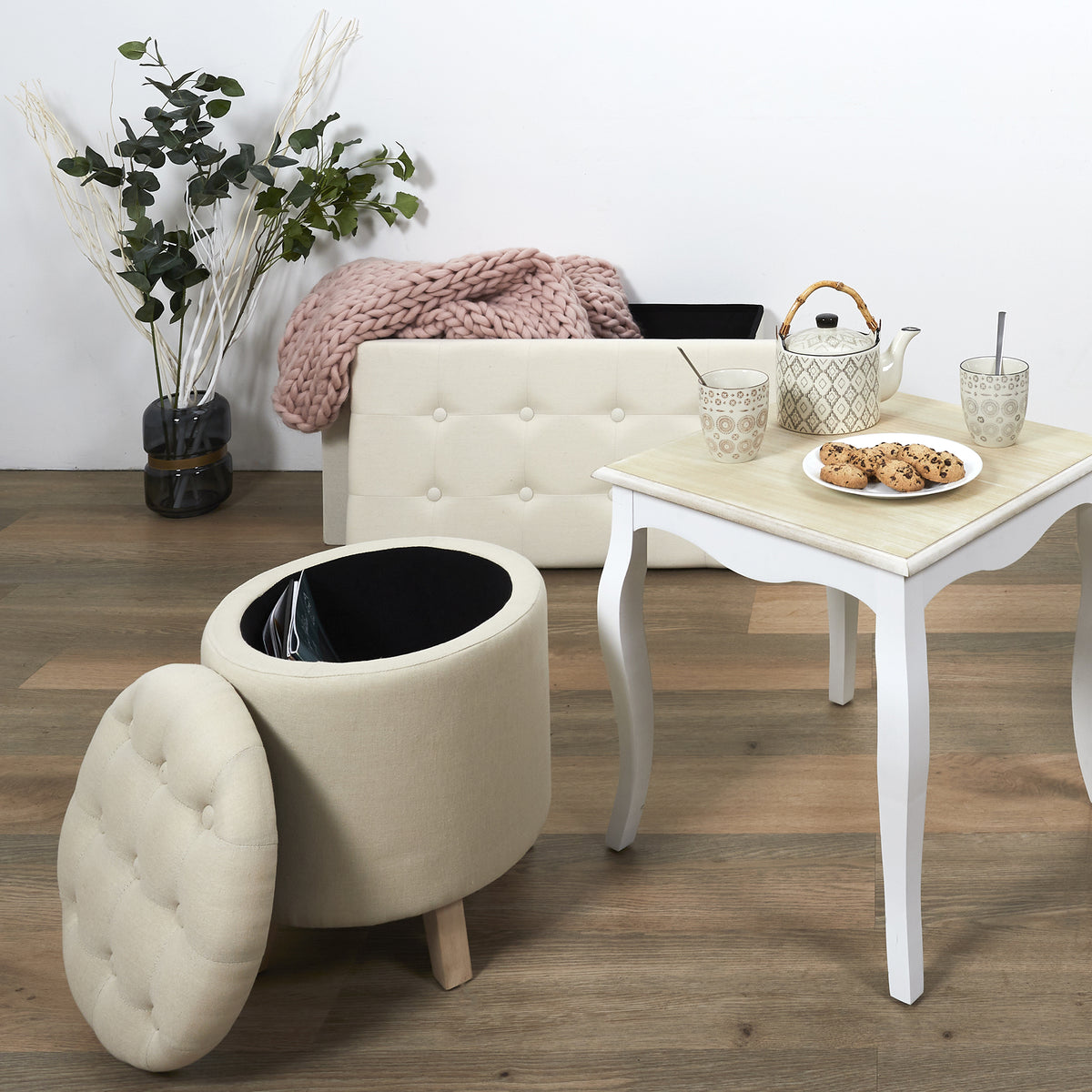 Coffre Pouf Rond Eleonor Beige