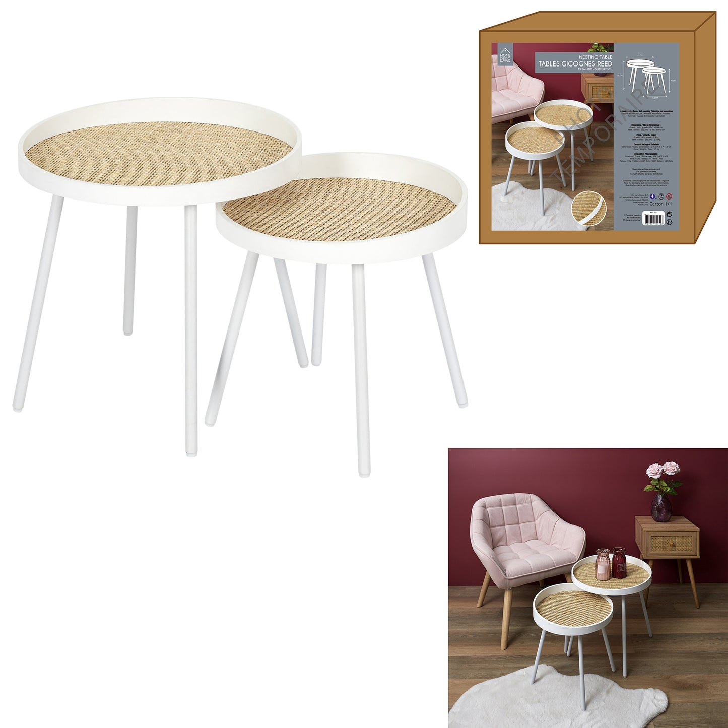 Table Gigogne Reed Blanc X2