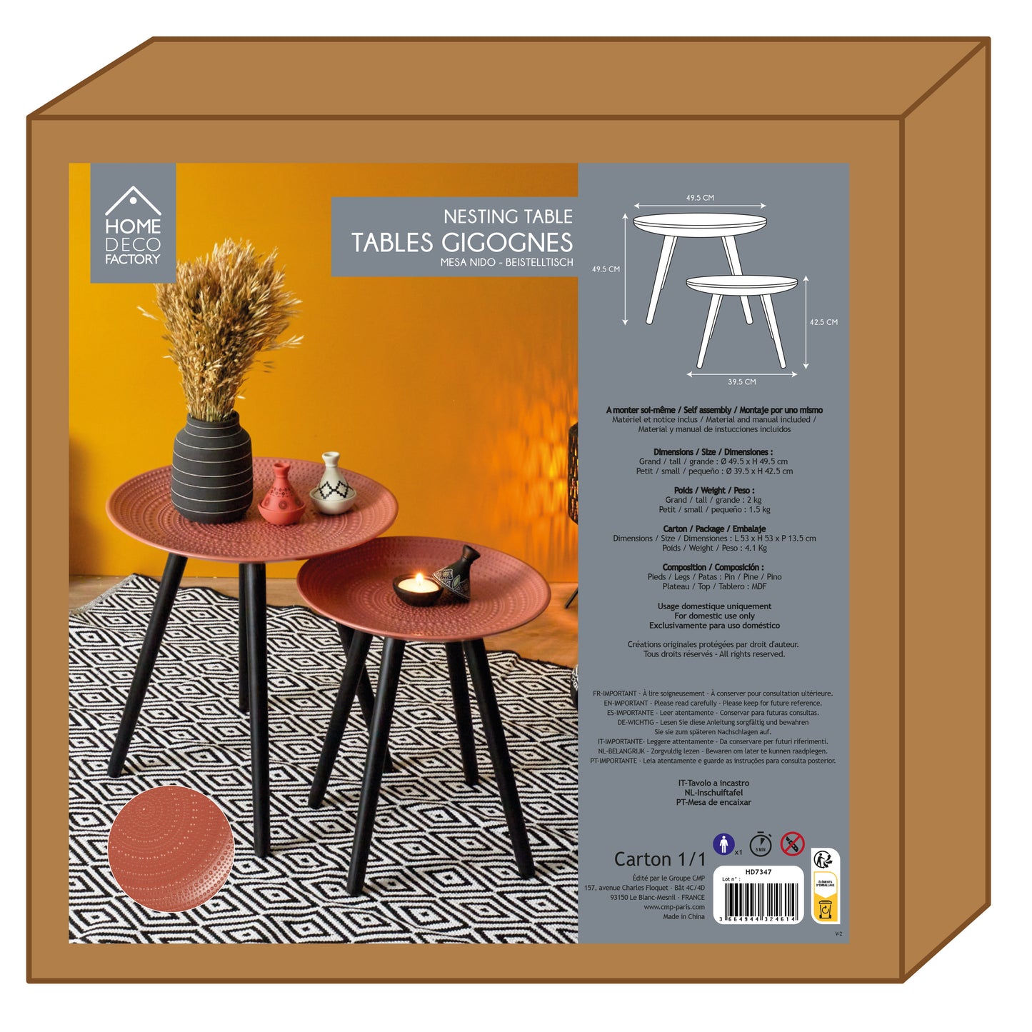 Table Gigogne Ronde Relief Ocre X2