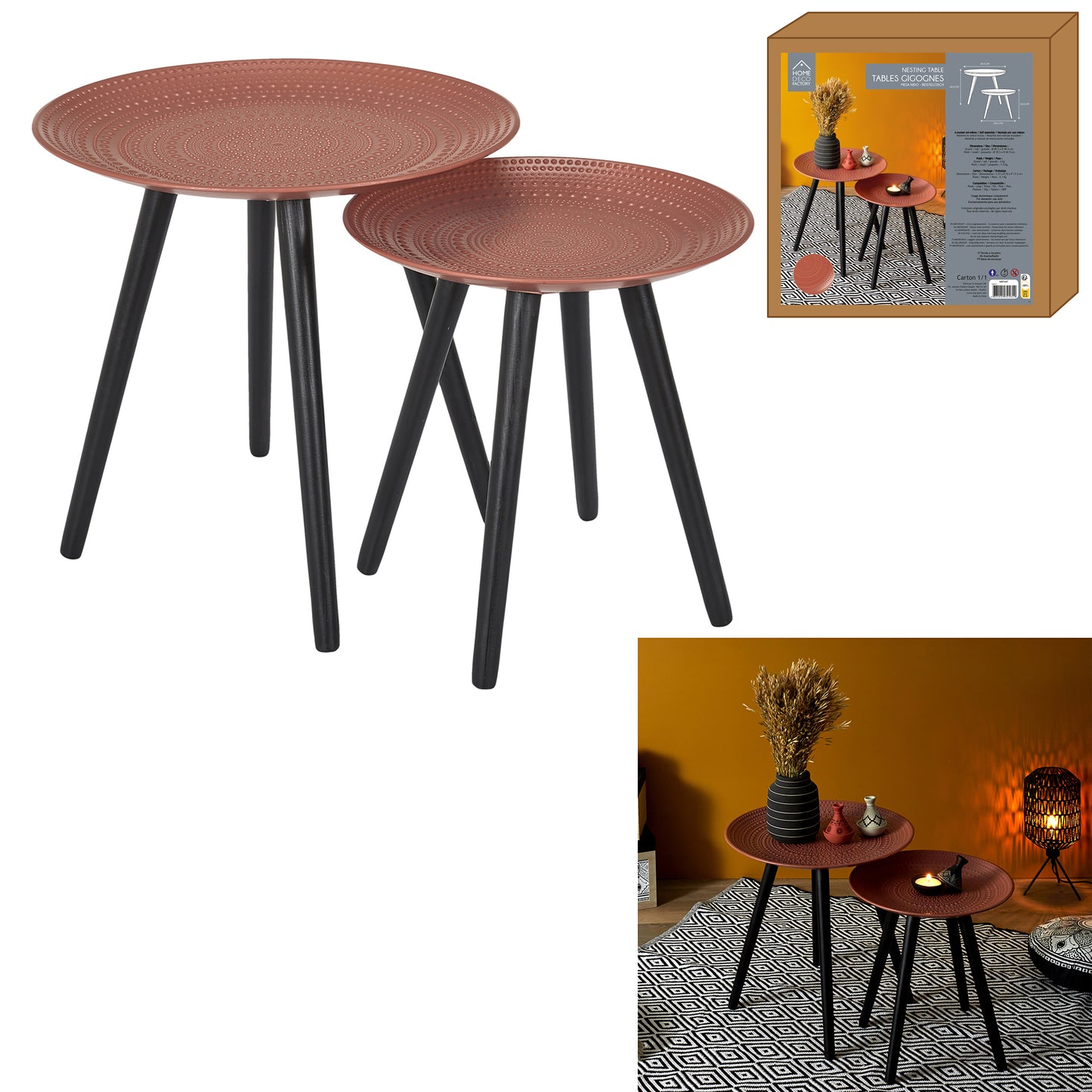 Table Gigogne Ronde Relief Ocre X2