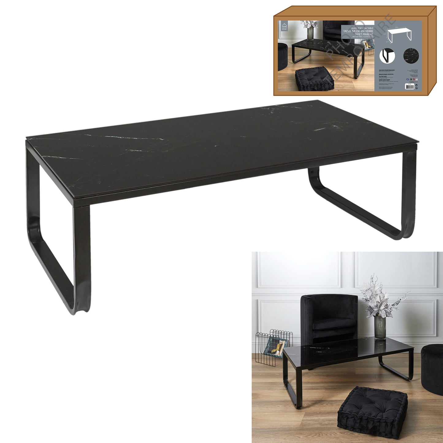 Table Basse En Verre Marble Noir