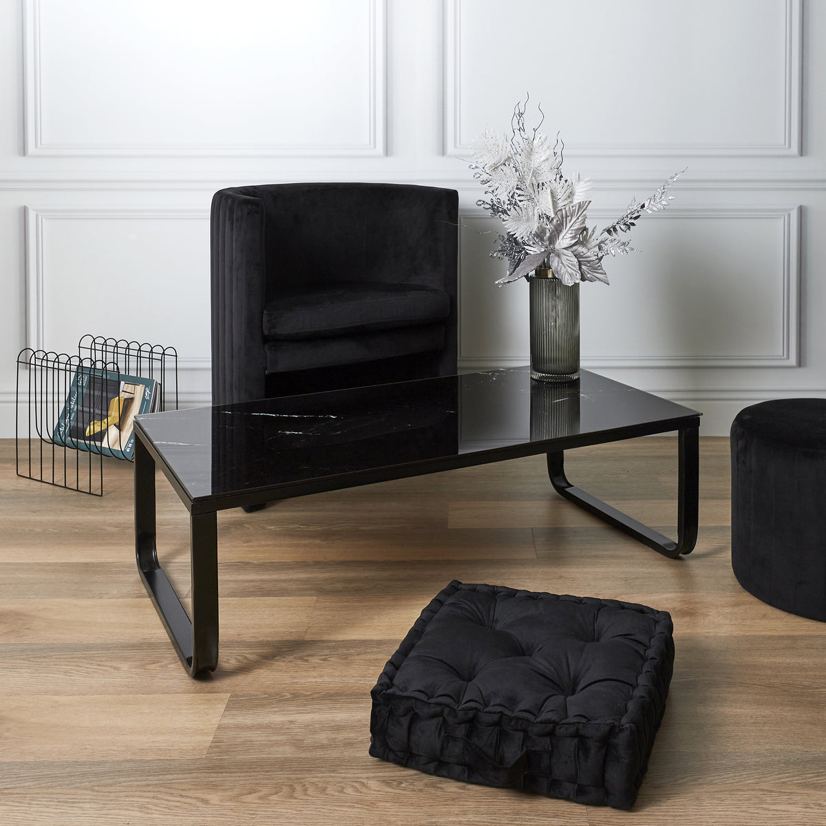 Table Basse En Verre Marble Noir