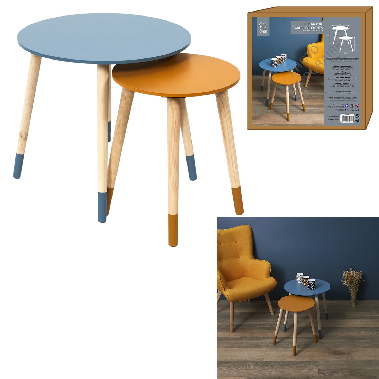 Table Gigogne Bicolore Bleu Jaune X2
