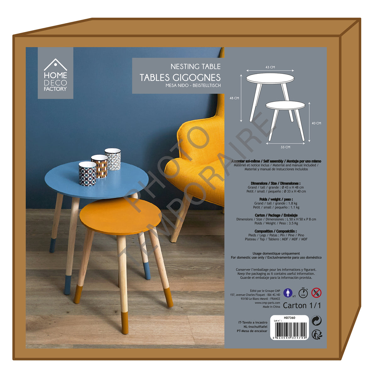 Table Gigogne Bicolore Bleu Jaune X2