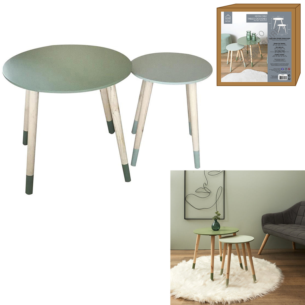 Table Gigogne Bicolore Vert X2