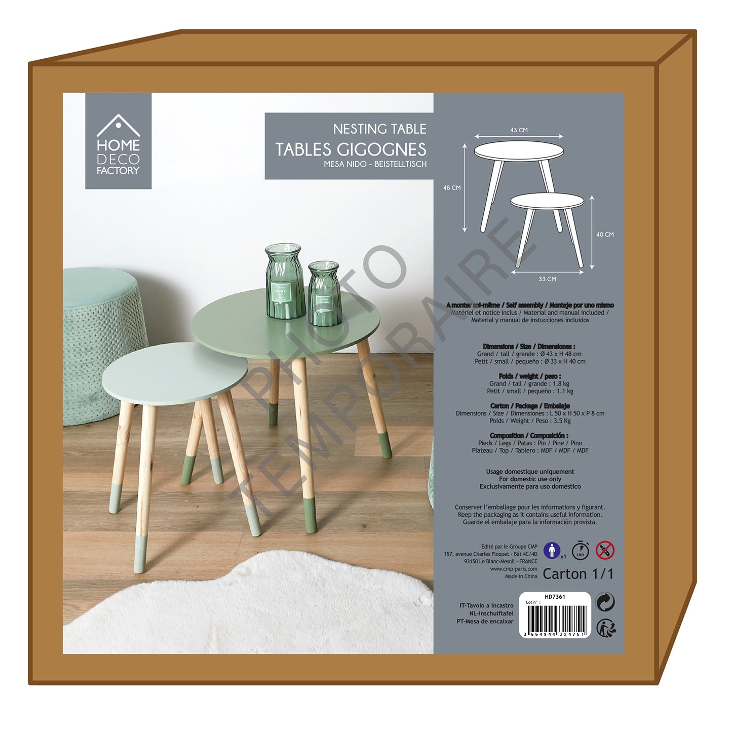 Table Gigogne Bicolore Vert X2