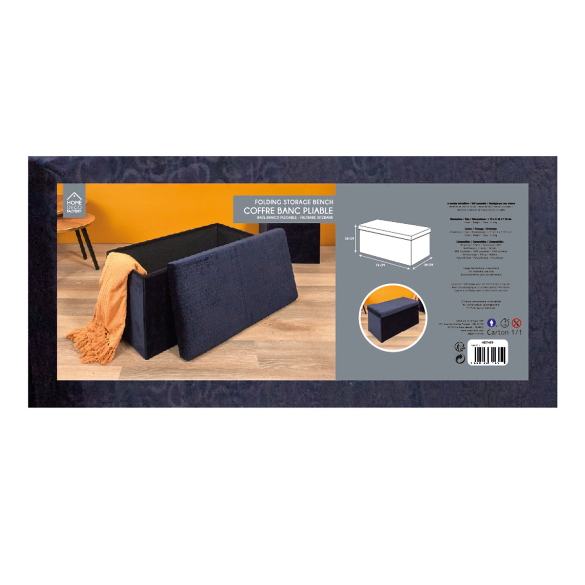 Coffre Banc Pliable Retro Bleu Nuit