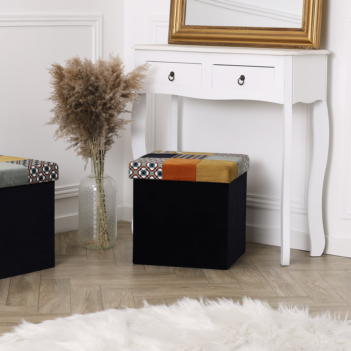 Coffre Pouf Pliable Patchwork Retro