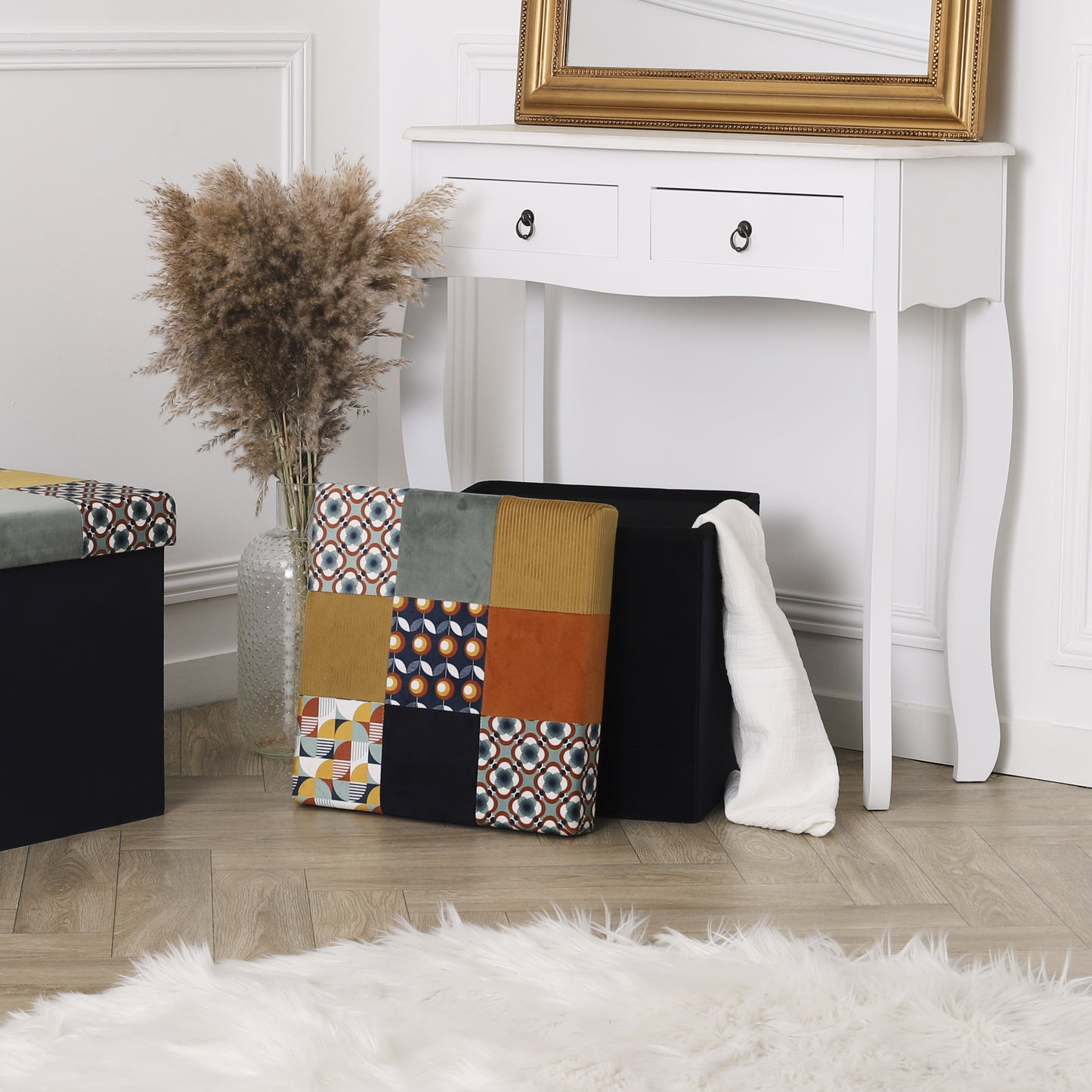 Coffre Pouf Pliable Patchwork Retro