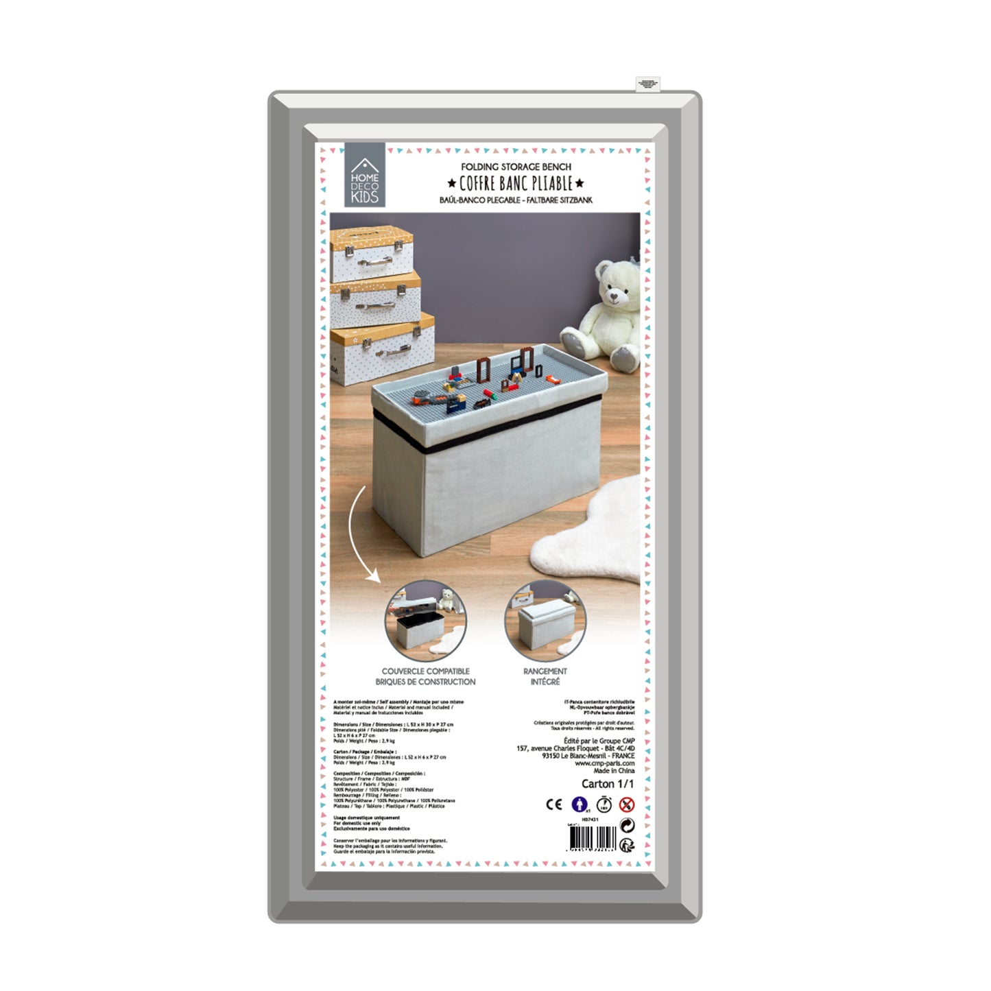Coffre Banc Pliable Compatible Brique Gris