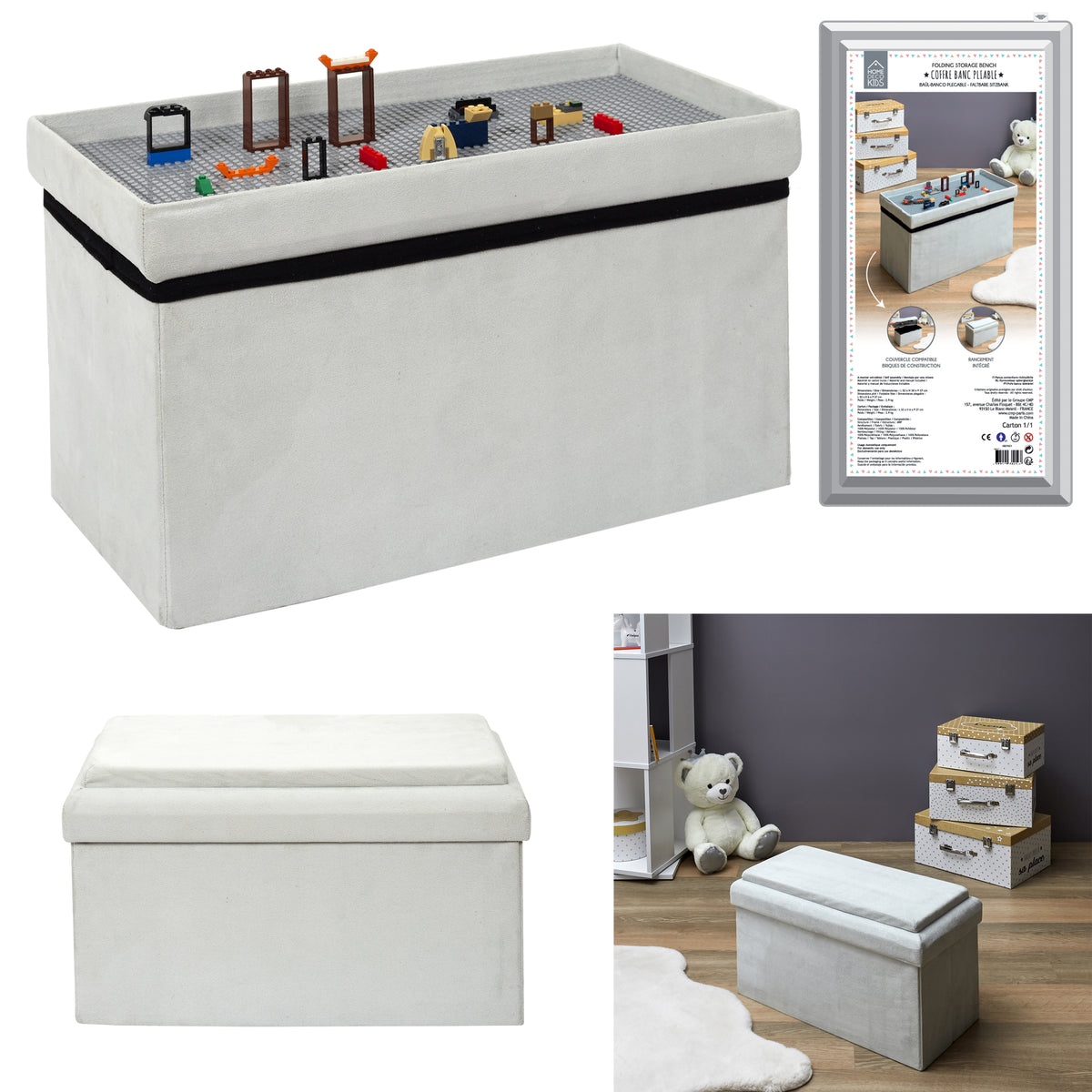 Coffre Banc Pliable Compatible Brique Gris