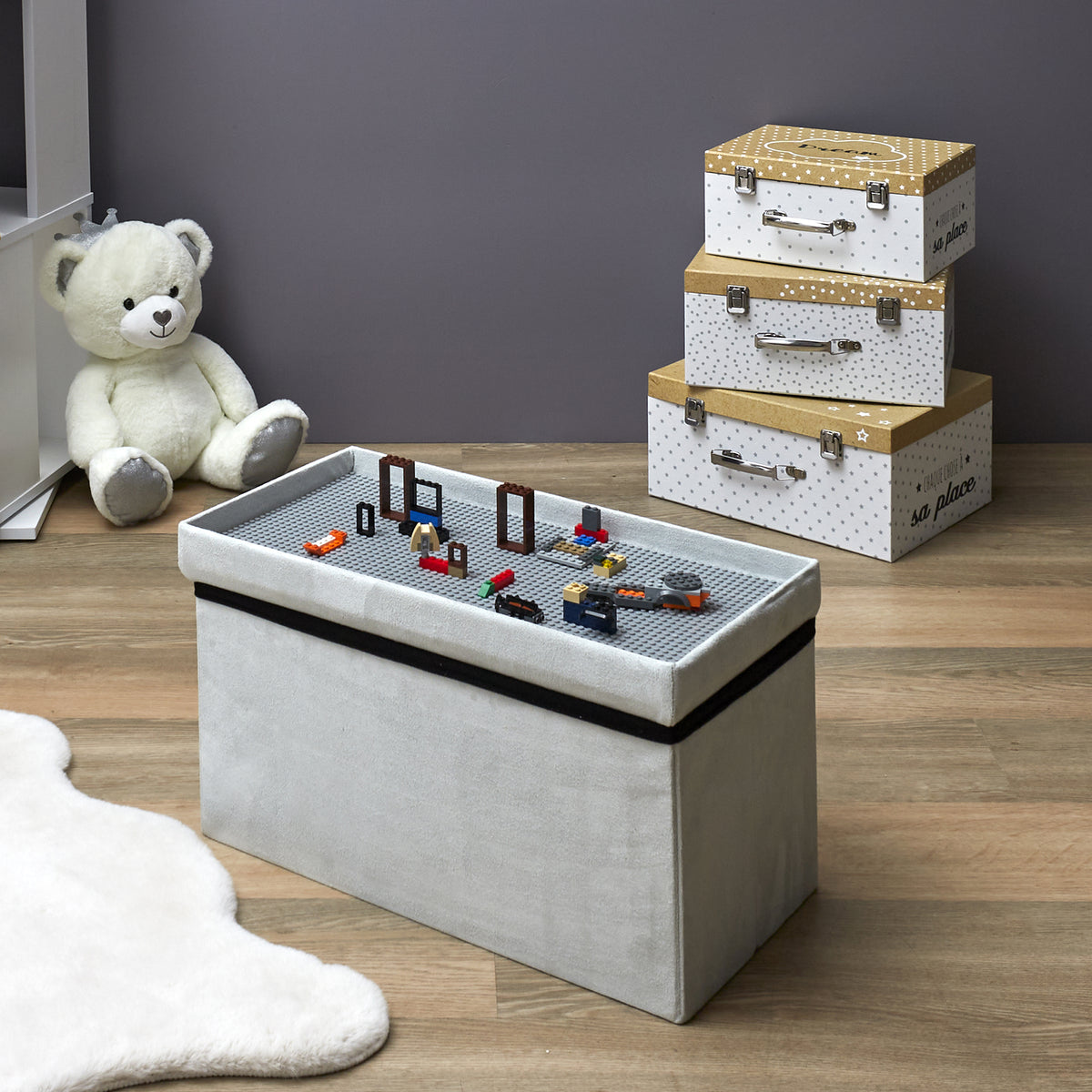 Coffre Banc Pliable Compatible Brique Gris