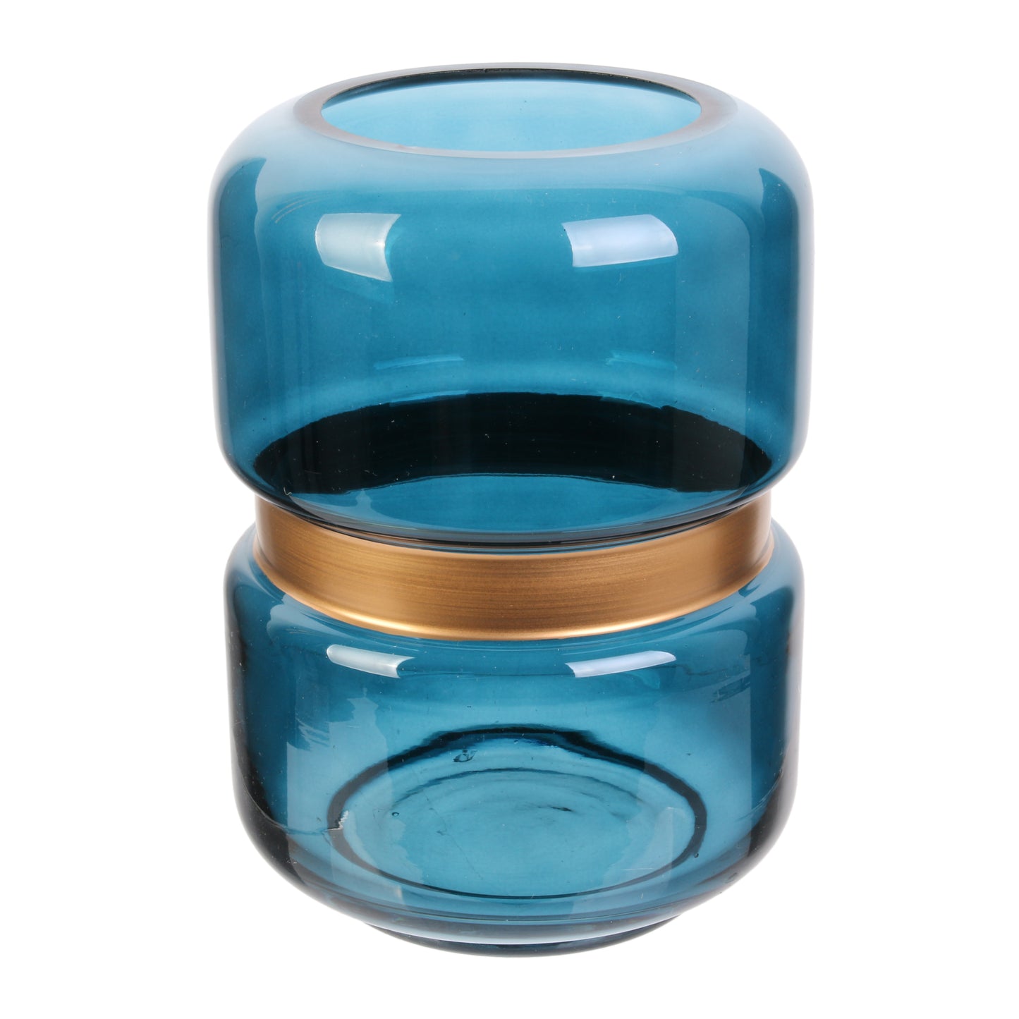 Vase Cerclage Dore Bleu 20.5Cm