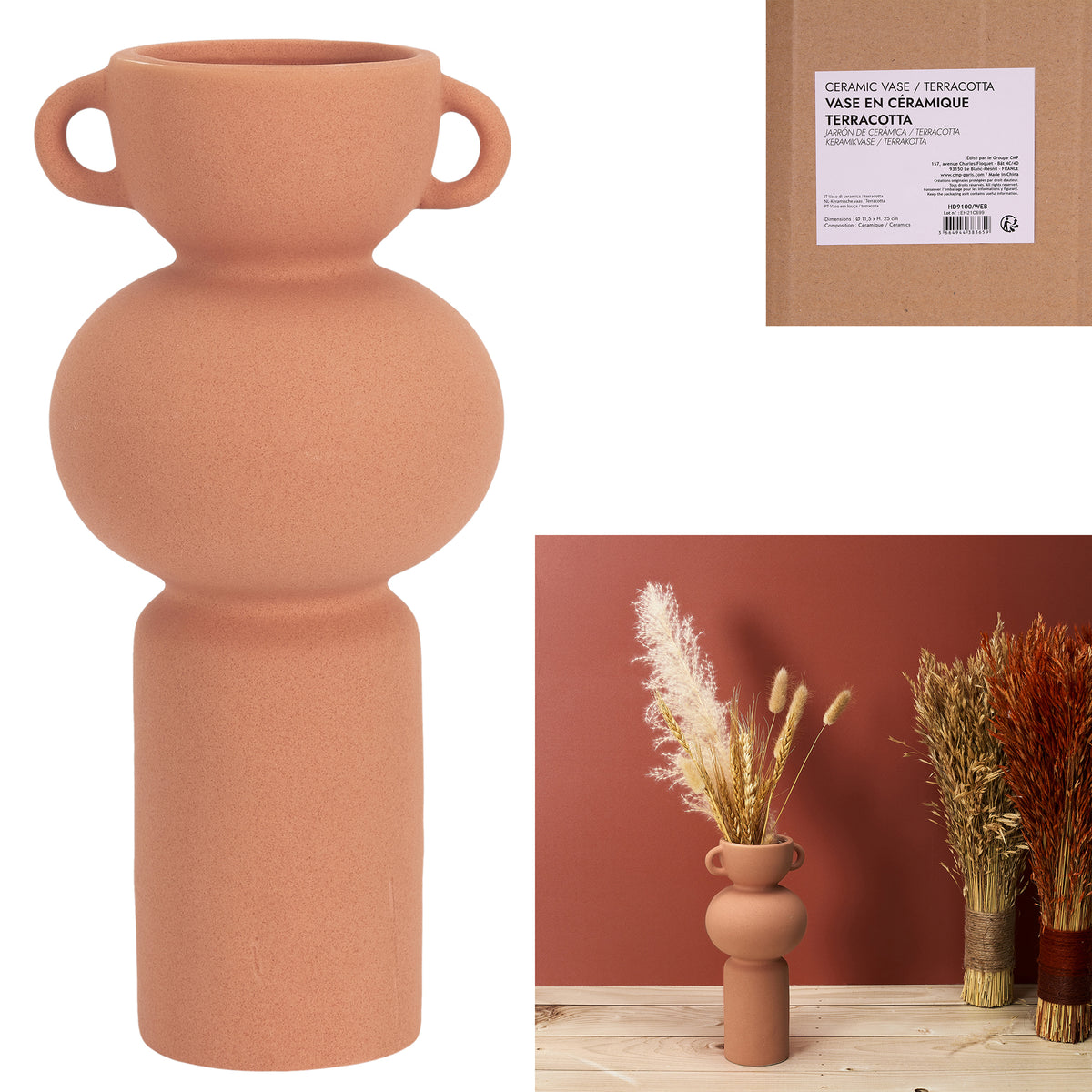 Vase Anse Ceramique Terracotta Arty H25.5Cm