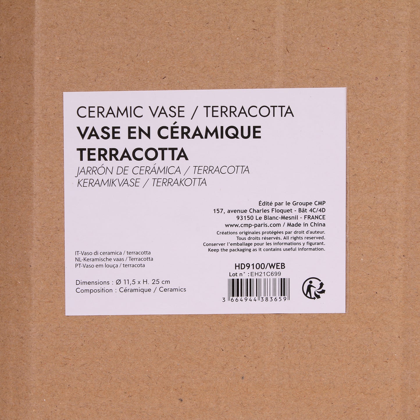 Vase Anse Ceramique Terracotta Arty H25.5Cm