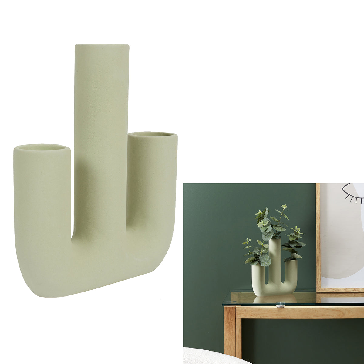 Vase Ceramique 3 Tubes Arty Vert D Eau
