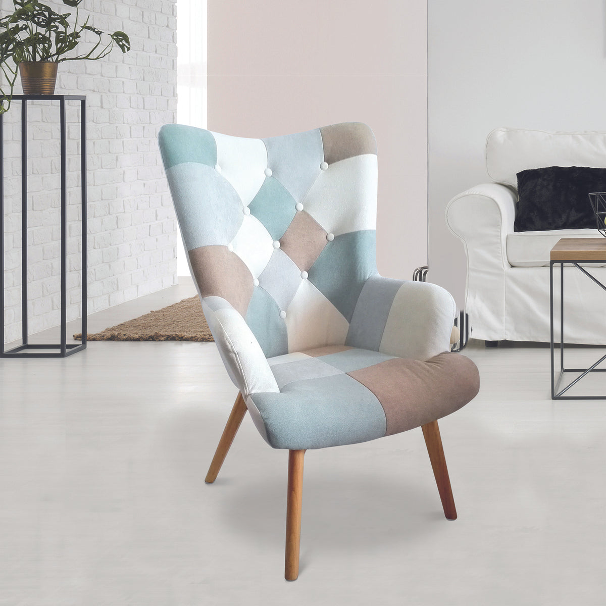 Fauteuil Helsinki Patchwork Bleu