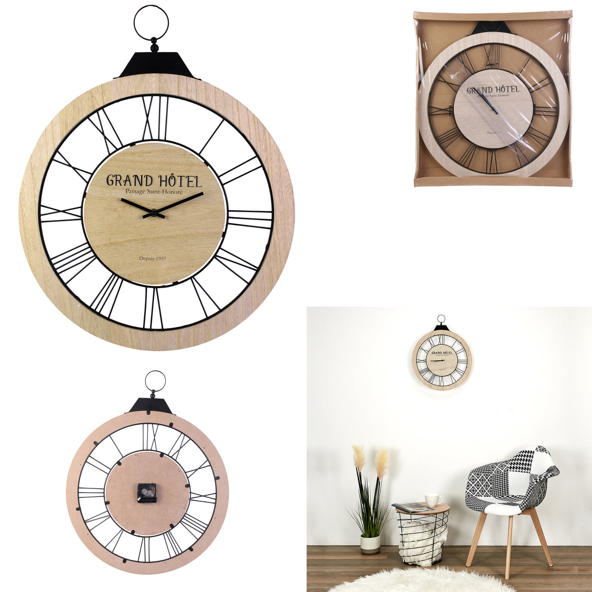 Horloge Murale Bois Et Metal Noir