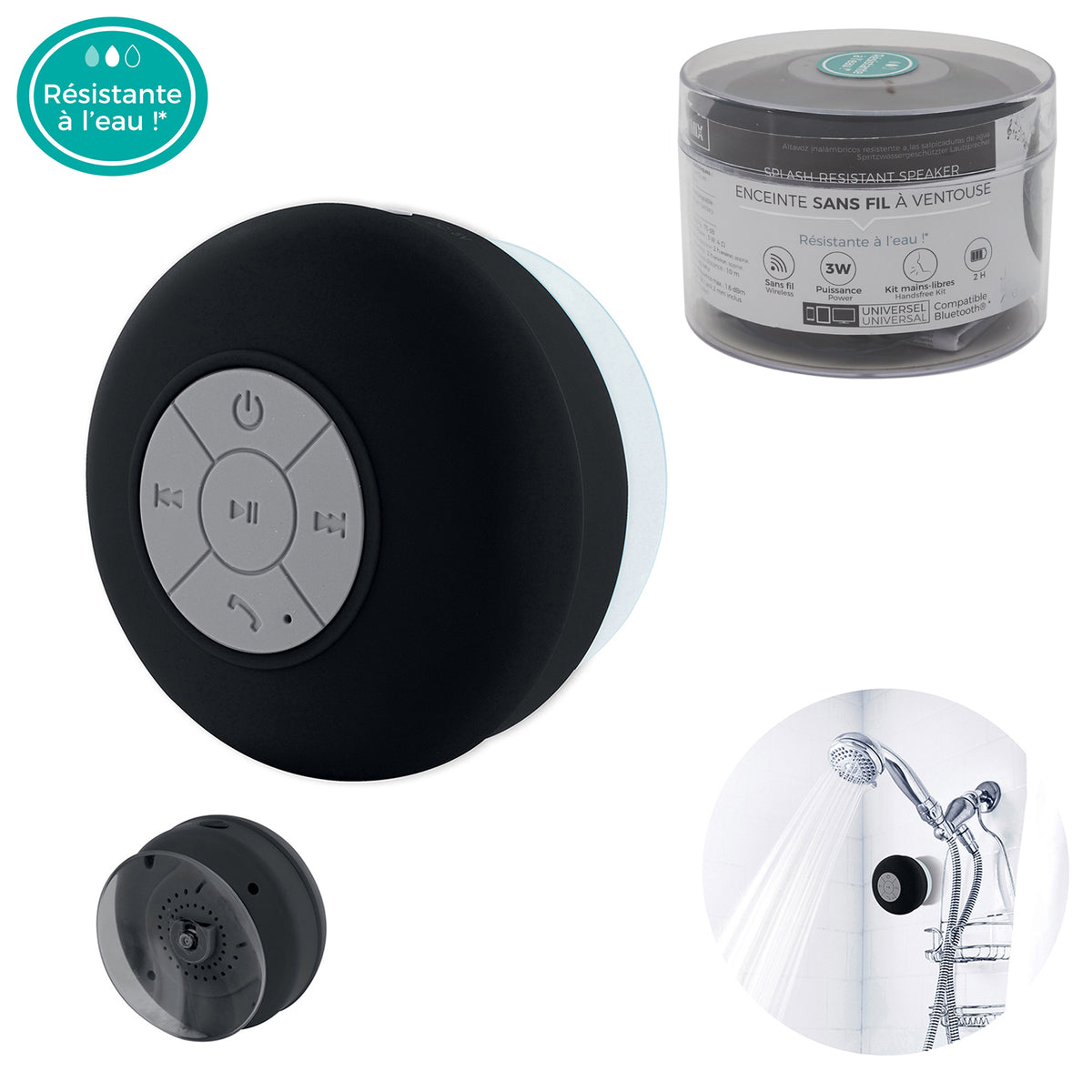 Enceinte Sans Fil Waterproof A Ventouse Noire
