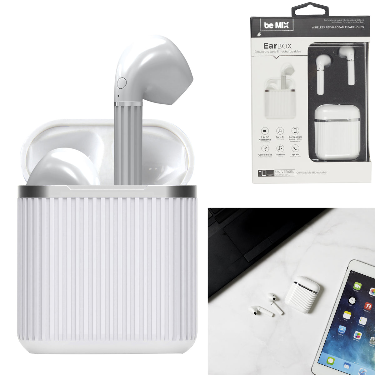 Ecouteurs Earbox Classique Sans Fil Blanc