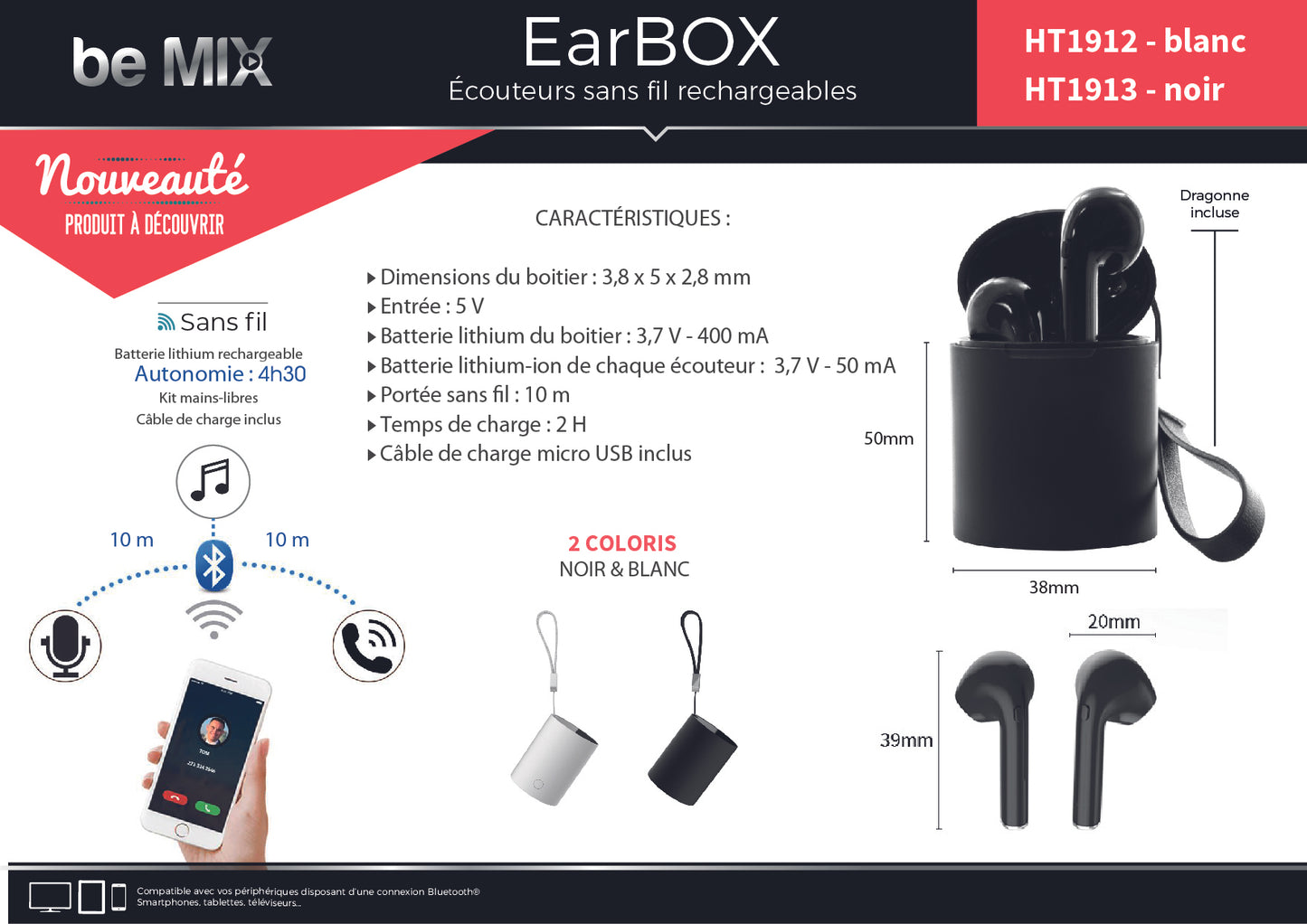 Ecouteurs Earbox Signature Sans Fil Rubber Noir