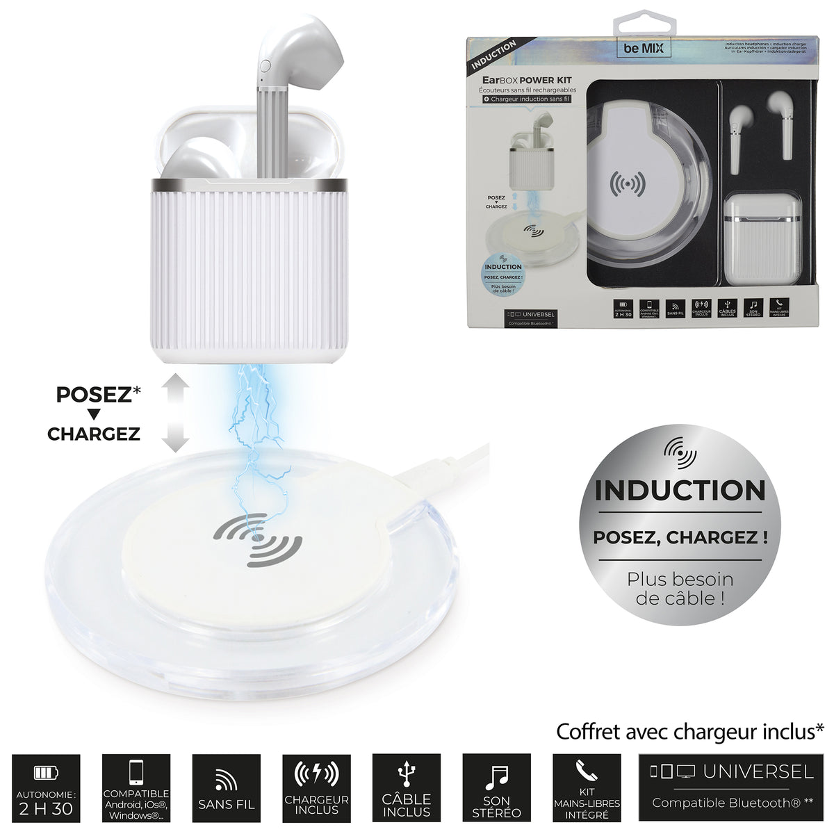 Ecouteurs Earbox Induction Chargeur Induction