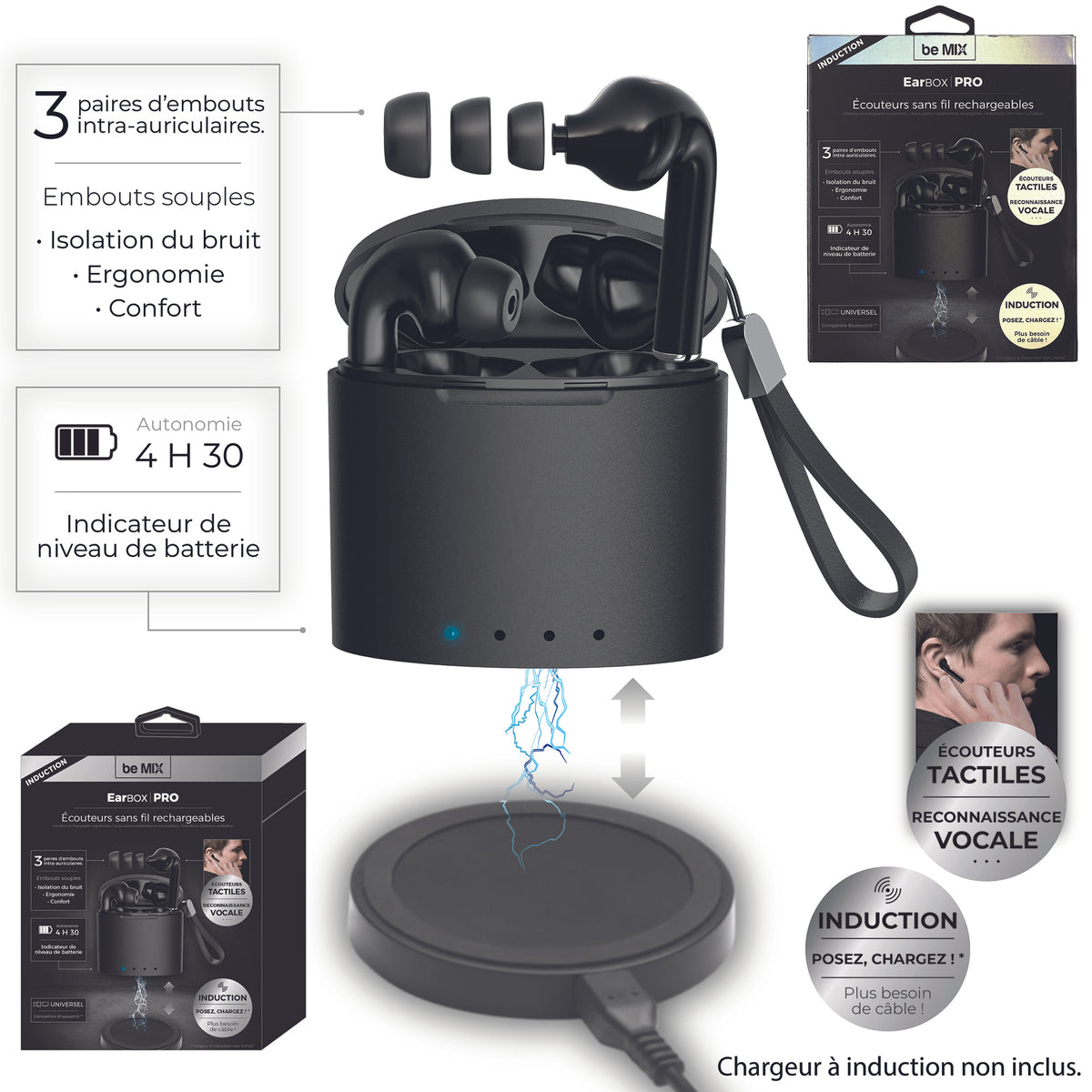 Ecouteurs Earbox Pro Induction Noir
