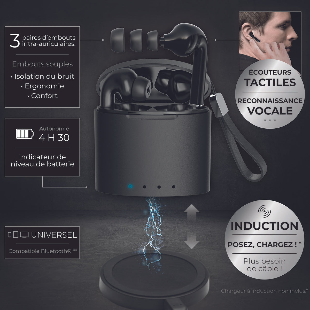 Ecouteurs Earbox Pro Induction Noir
