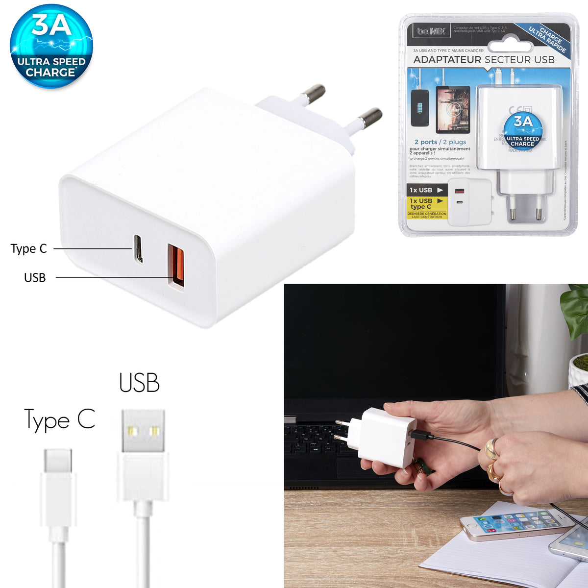 Chargeur Secteur Usb Type C 3A