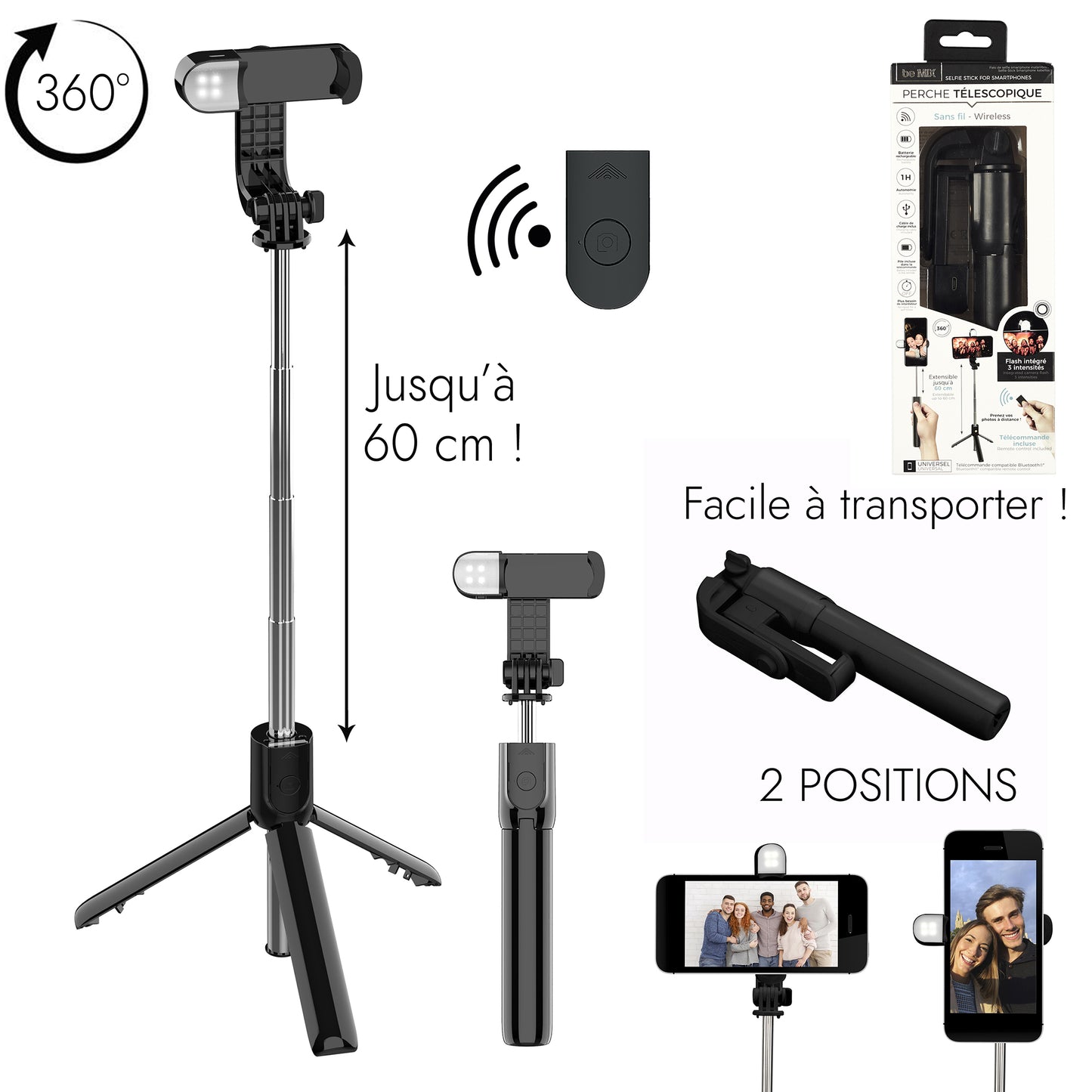 Perche Trieped Selfie Sans Fil Lumiere Led