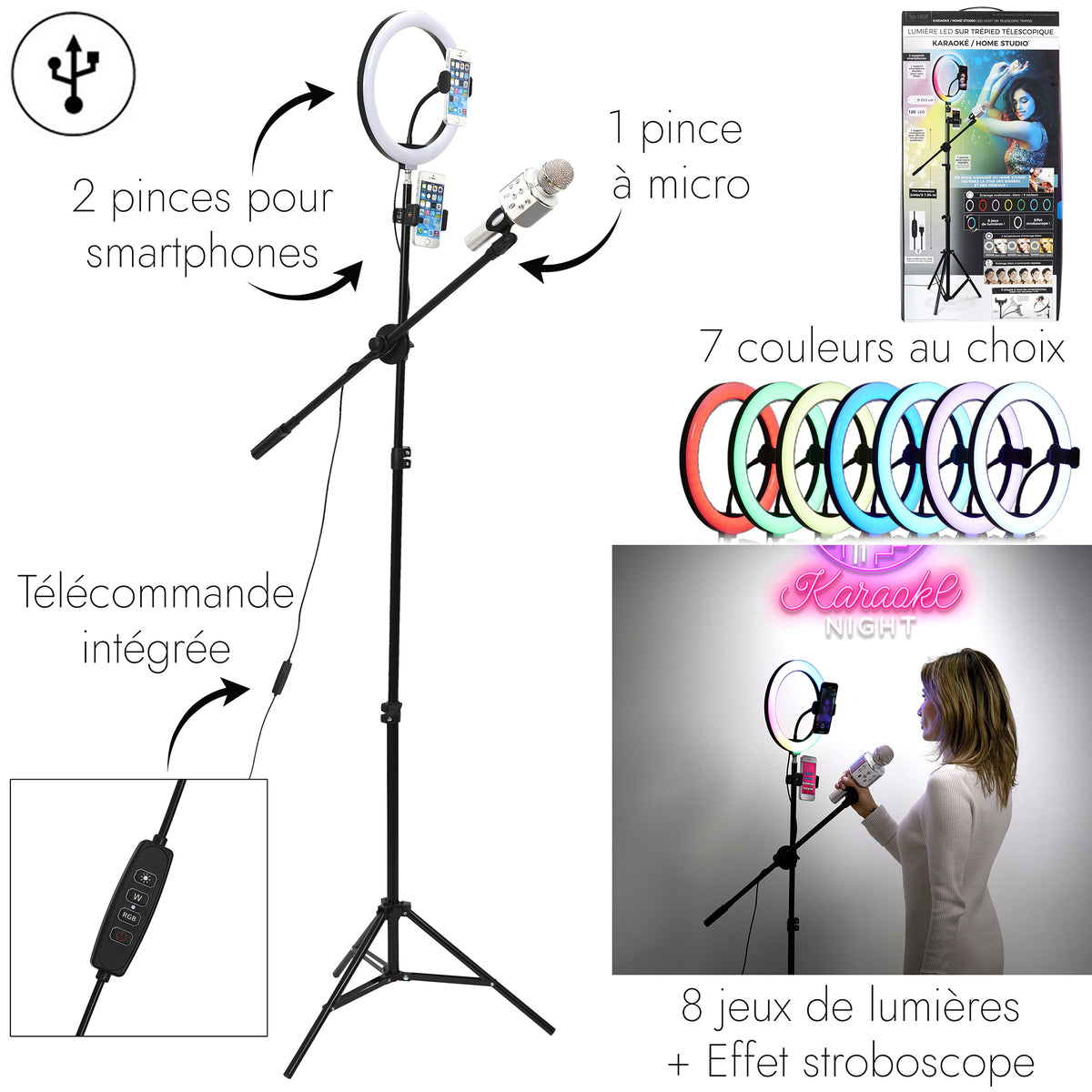 Lumiere Led Trepied Xxl Photo Video Karaoke Rgb
