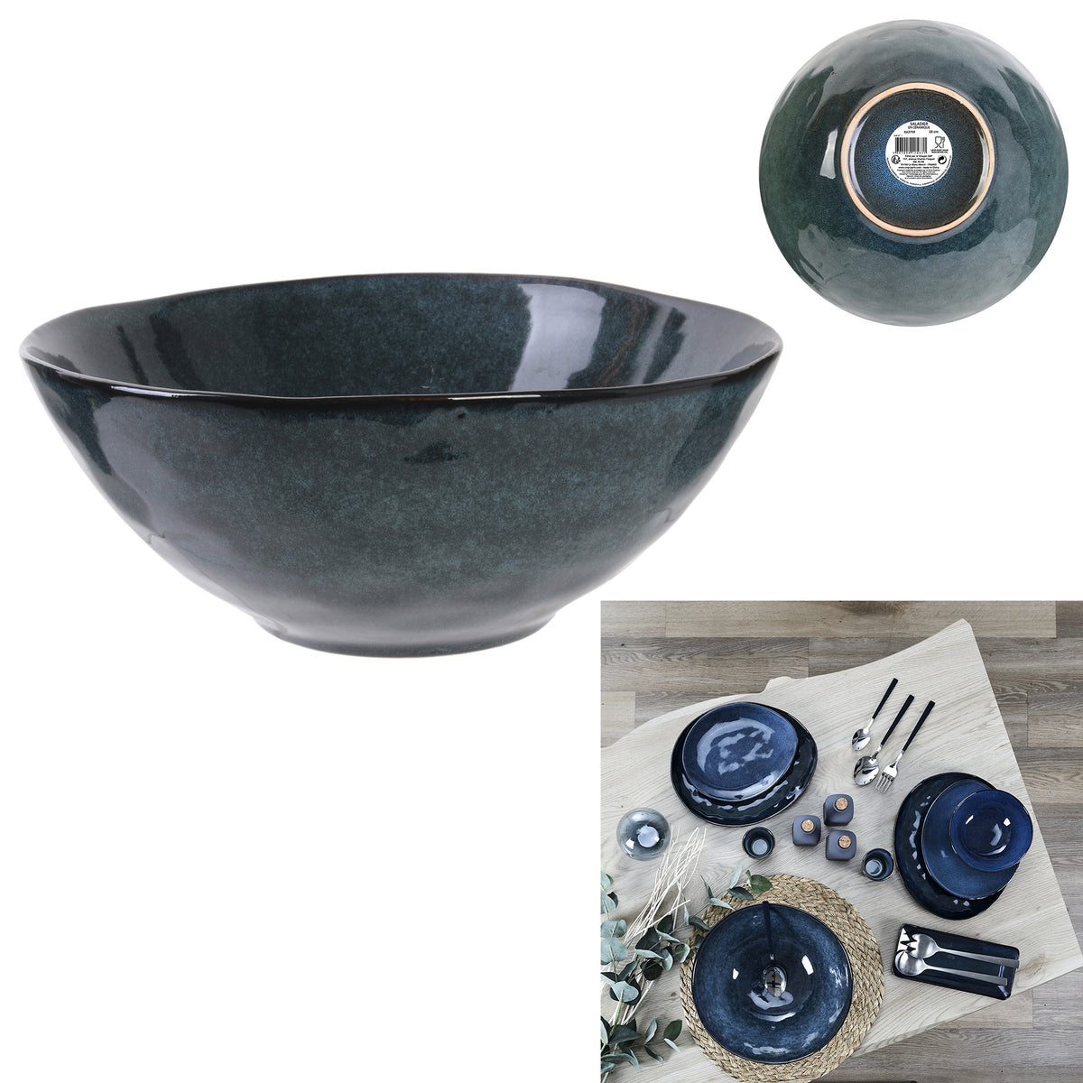 Saladier 3L D28Cm H11Cm Au Gres Du Temps Bleu