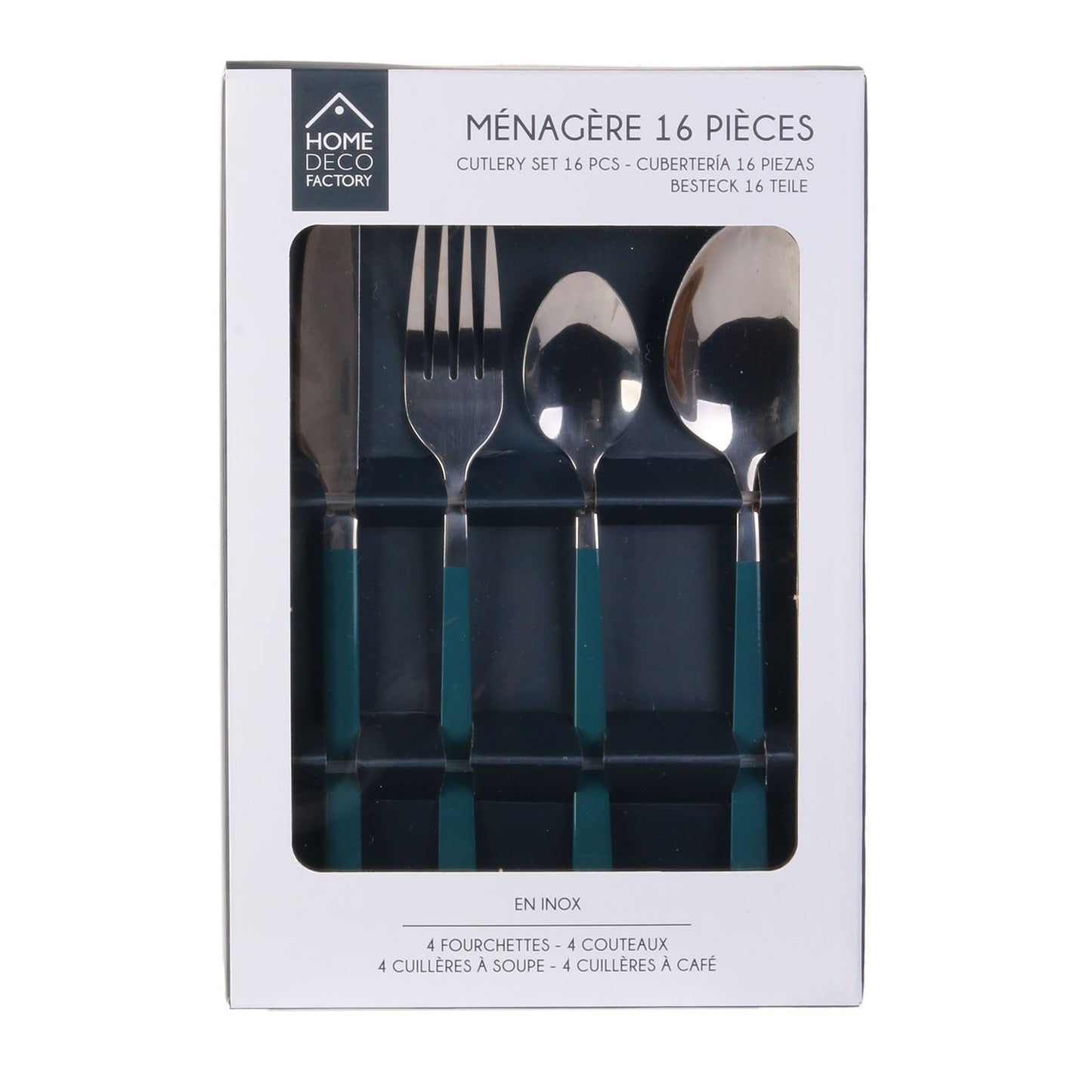 Menagere 16 Pieces Manche Vert Canard
